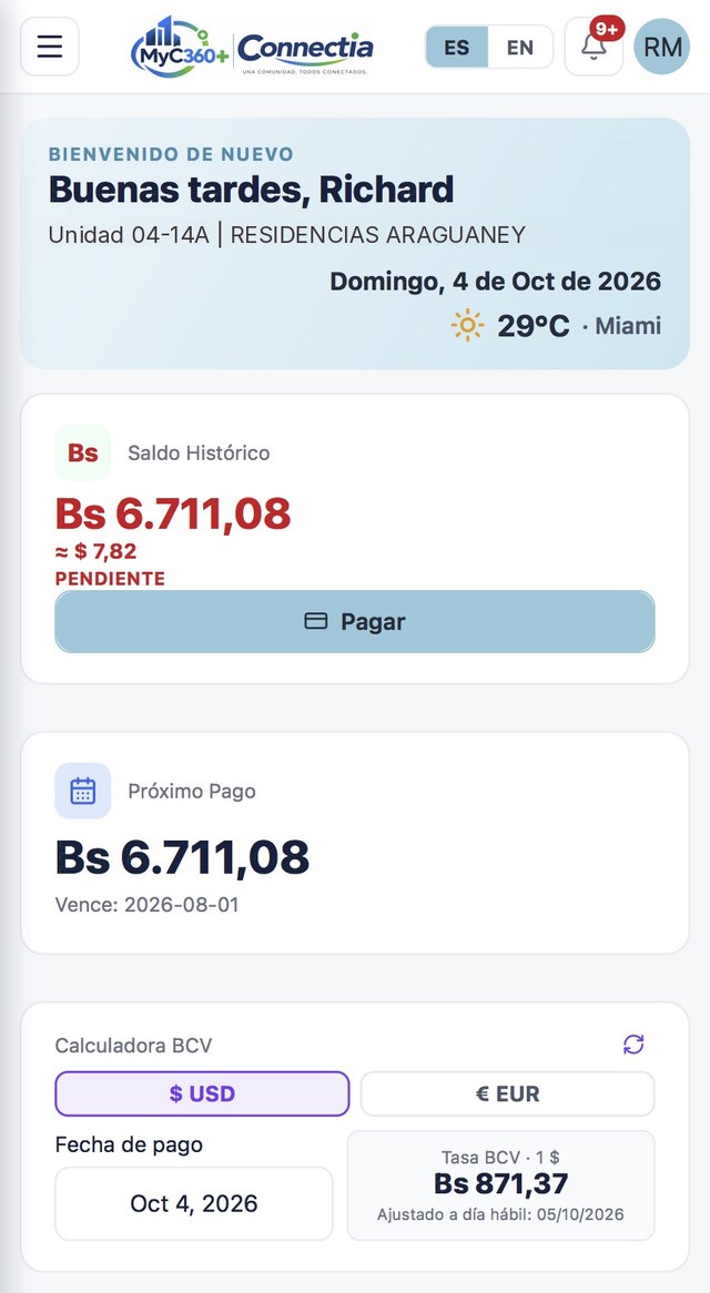 Portal del propietario: saldo, próximo pago y calculadora BCV