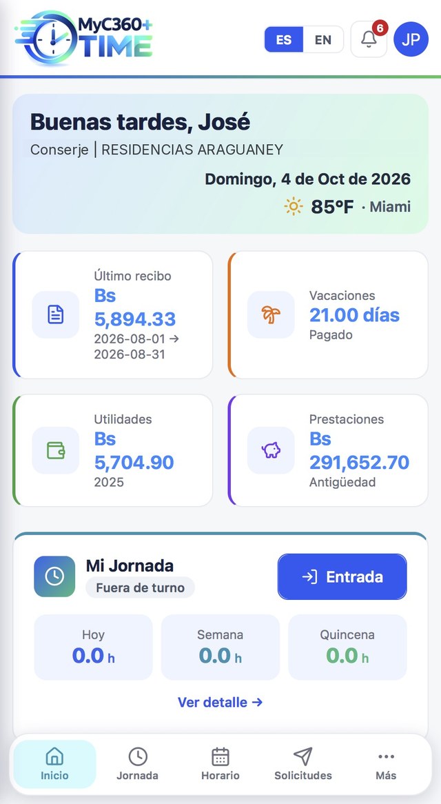 Portal del trabajador MyC360+ TIME