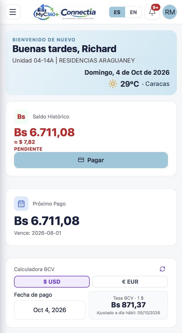 Portal del propietario: saldo, próximo pago y calculadora BCV