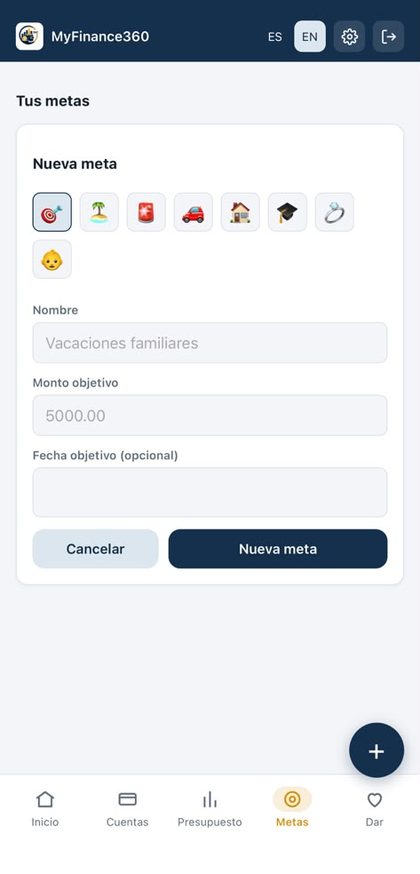 Metas de ahorro con monto y fecha objetivo