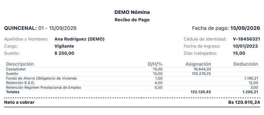 Recibo de pago quincenal