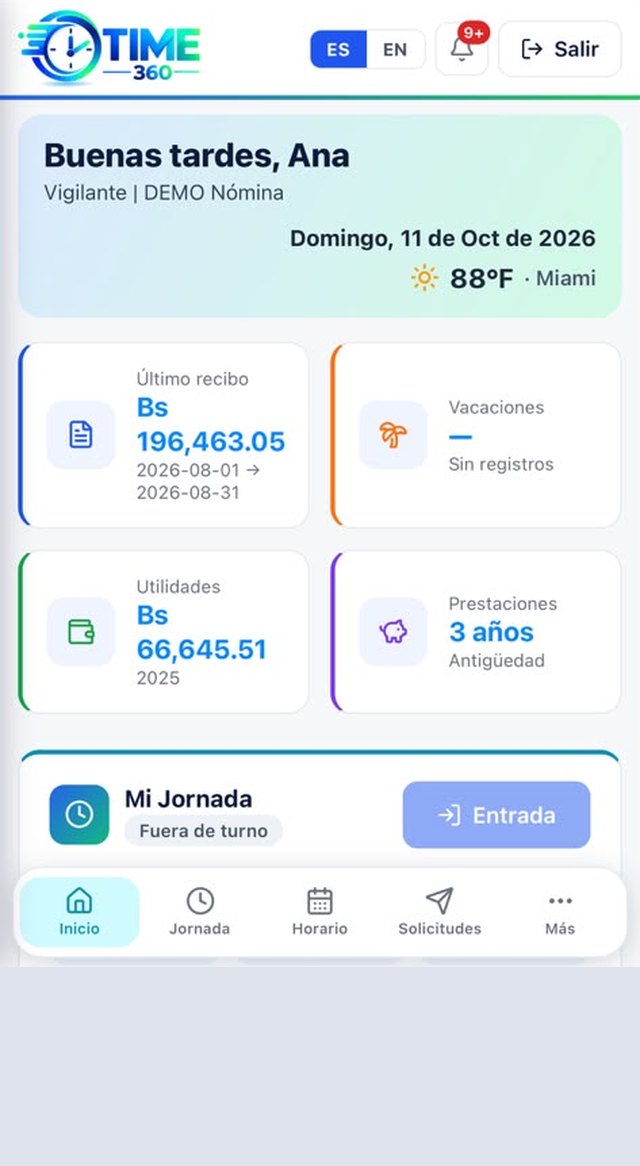 Inicio del portal: último recibo, vacaciones, utilidades y prestaciones